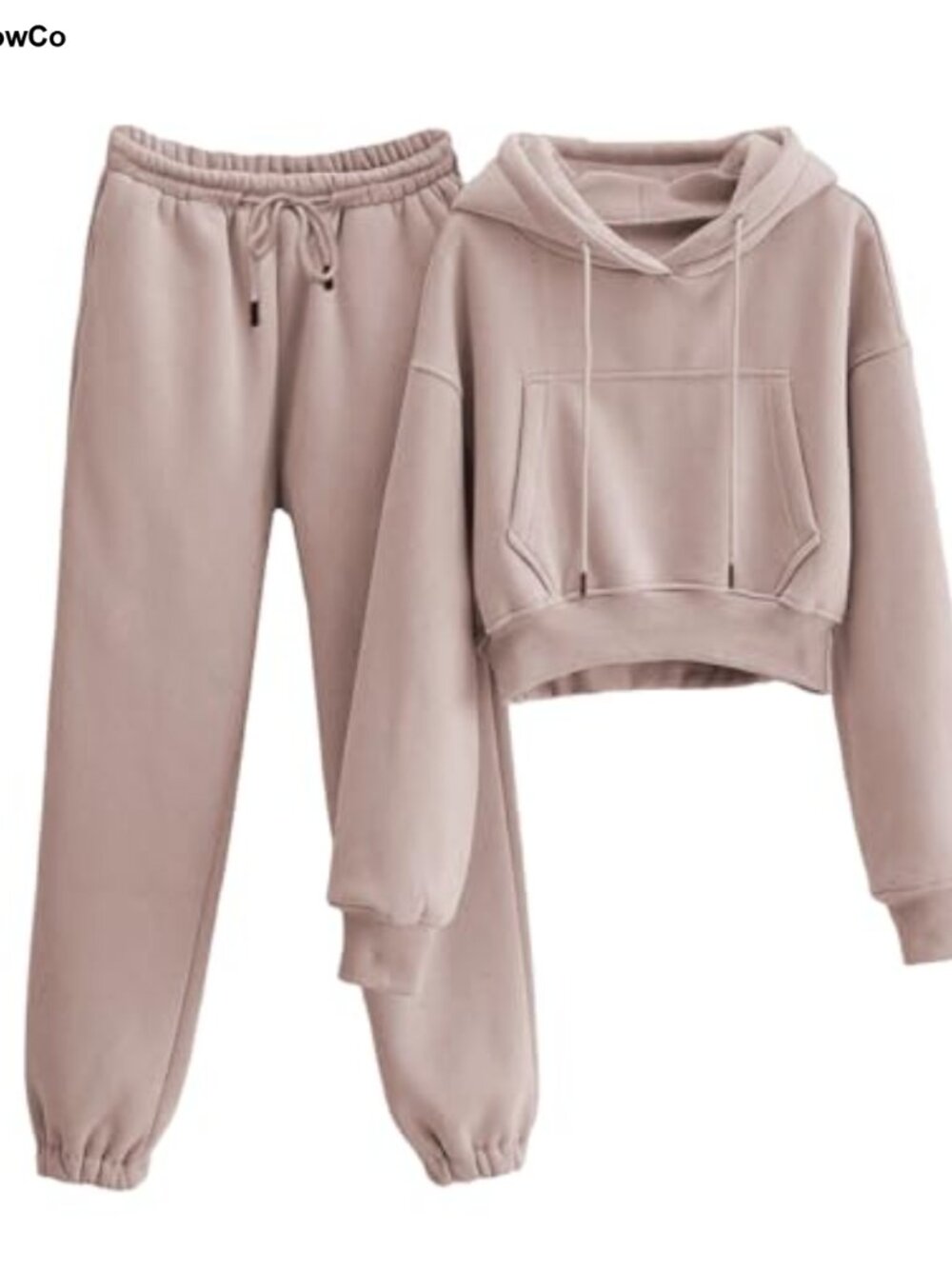 Fleece Lined Womens Sweatsuit Crop Hoodie Jogger 2 Piece Set
